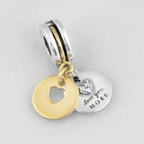 Two-tone Love Pendant Beads for 925 Sterling Silver Charm Bracelet