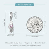 925 Silver Palm Love Heart Beads Charms Pink CZ Pendants