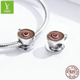 Coffee S925 Sterling Silver Beads DIY Bracelet Accessories