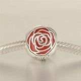 925 Silver Rose Flower Beads Red Enamel DIY Jewelry Making