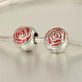 925 Silver Rose Flower Beads Red Enamel DIY Jewelry Making