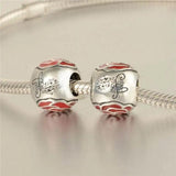 925 Silver Rose Flower Beads Red Enamel DIY Jewelry Making