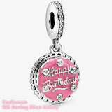 Mom's Silver Pink Birthday Cake Dangle Charm Bead for Bracelets