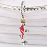 Red Enamel Fortune Carp Pendant Beads 925 Silver Charm Bracelet DIY Jewelry