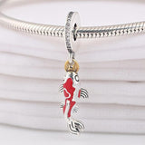 Red Enamel Fortune Carp Pendant Beads 925 Silver Charm Bracelet DIY Jewelry