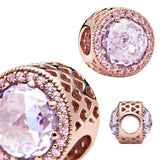 Rose Charm Zircon Silver Beads for 925 Bracelets DIY Jewelry