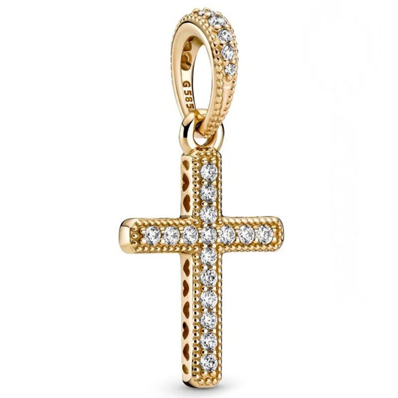 Sparkling Cross Crystal Pendant Beads, 925 Silver Charm Bracelet