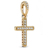 Sparkling Cross Crystal Pendant Beads, 925 Silver Charm Bracelet