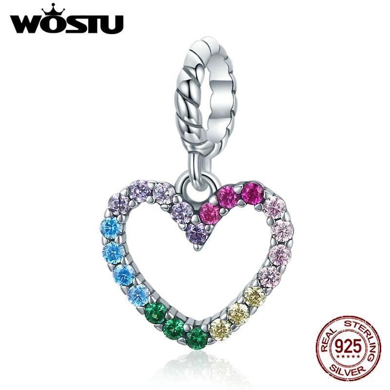 925 Silver Rainbow Heart Charms Pendant for Bracelets