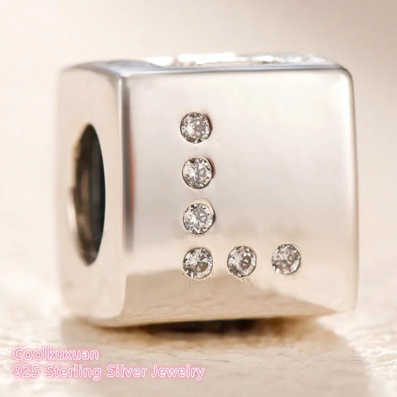 925 Silver Love Dice Charm, Red & Clear CZ Beads