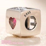 925 Silver Love Dice Charm, Red & Clear CZ Beads