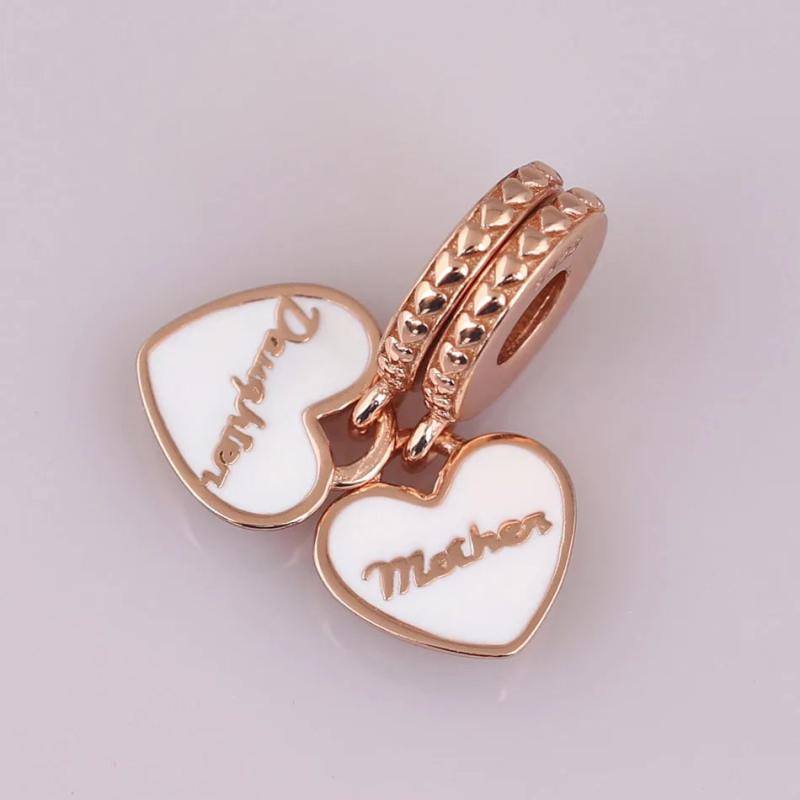 Enamel Rose Mother and Daughter Hearts Pendant Beads