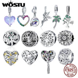 925 Silver Life Tree Heart Beads Charms Pendant for Bracelets DIY Jewelry