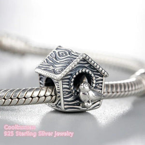925 Sterling Silver Spring Bird House Charm Beads Bracelet DIY Jewelry Making