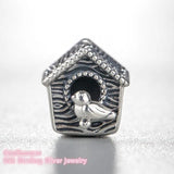 925 Sterling Silver Spring Bird House Charm Beads Bracelet DIY Jewelry Making