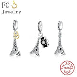 925 Silver Camera Paris Eiffel Tower Beads Pendant Charm Bracelet DIY