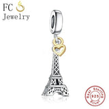 925 Silver Camera Paris Eiffel Tower Beads Pendant Charm Bracelet DIY