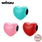 925 Sterling Silver Enamel Colorful Heart Bead Charm Pendant