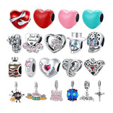 925 Sterling Silver Enamel Colorful Heart Bead Charm Pendant