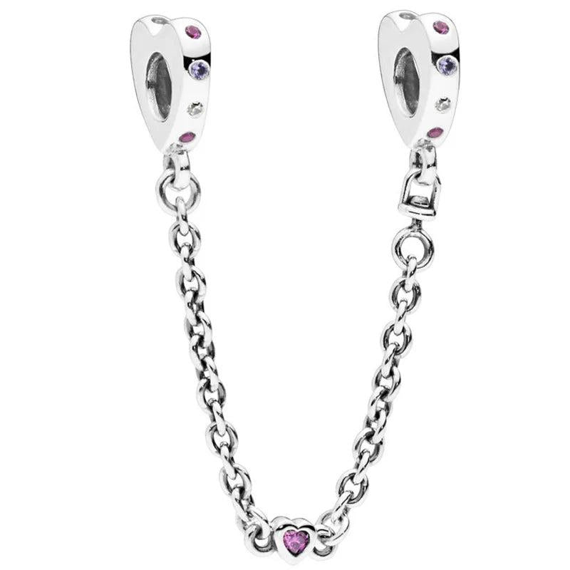 Bright Hearts Safety Chain Bead, 925 Sterling Silver Charm Bracelet DIY