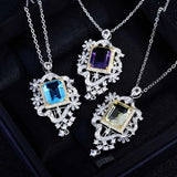 Women's Square CZ Sweater Necklace - Silver Jewelry for Wedding