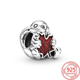 925 Silver Pink Maple Leaf Bunny Charm Fit Pan Bracelet Statement Jewelry