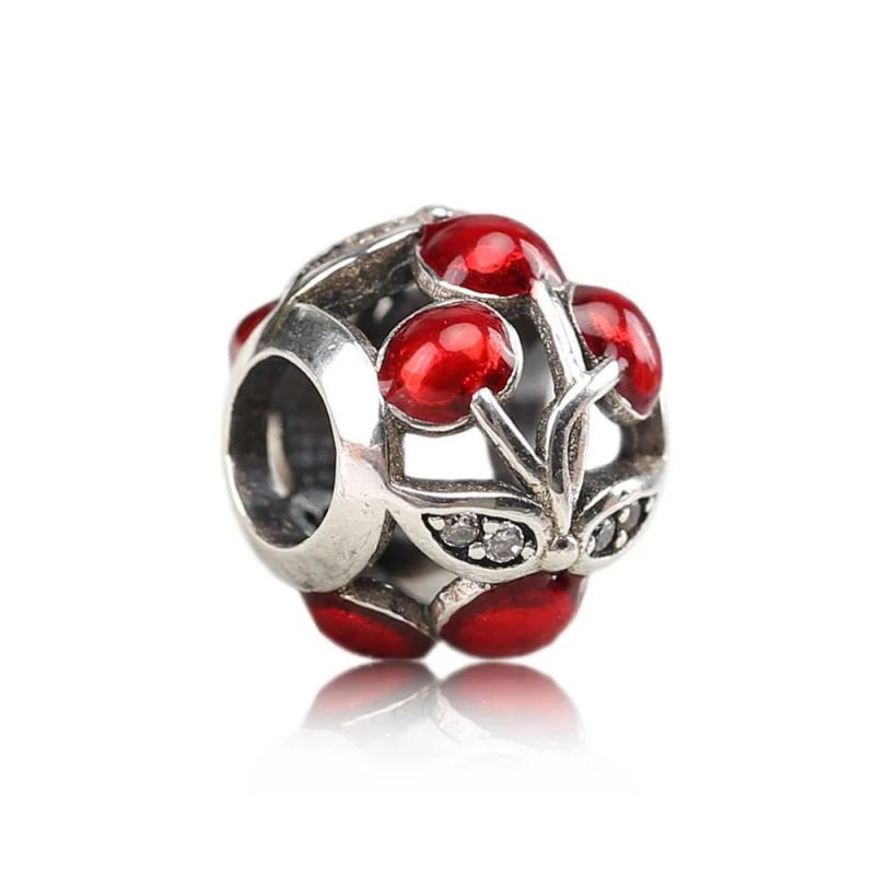 925 Silver Sweet Cherries Red Enamel & CZ Charms for Bracelet Bangle