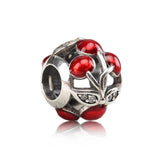 925 Silver Sweet Cherries Red Enamel & CZ Charms for Bracelet Bangle