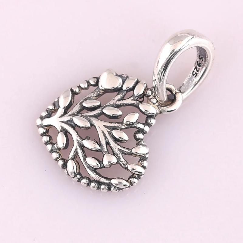 925 Silver Love Heart Tree Pendant Beads for Bracelet DIY Jewelry
