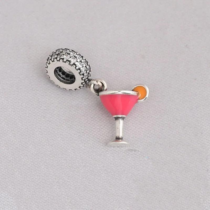 925 Silver Fruity Cocktail Charm, Enamel & CZ for DIY Bracelets