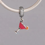 925 Silver Fruity Cocktail Charm, Enamel & CZ for DIY Bracelets