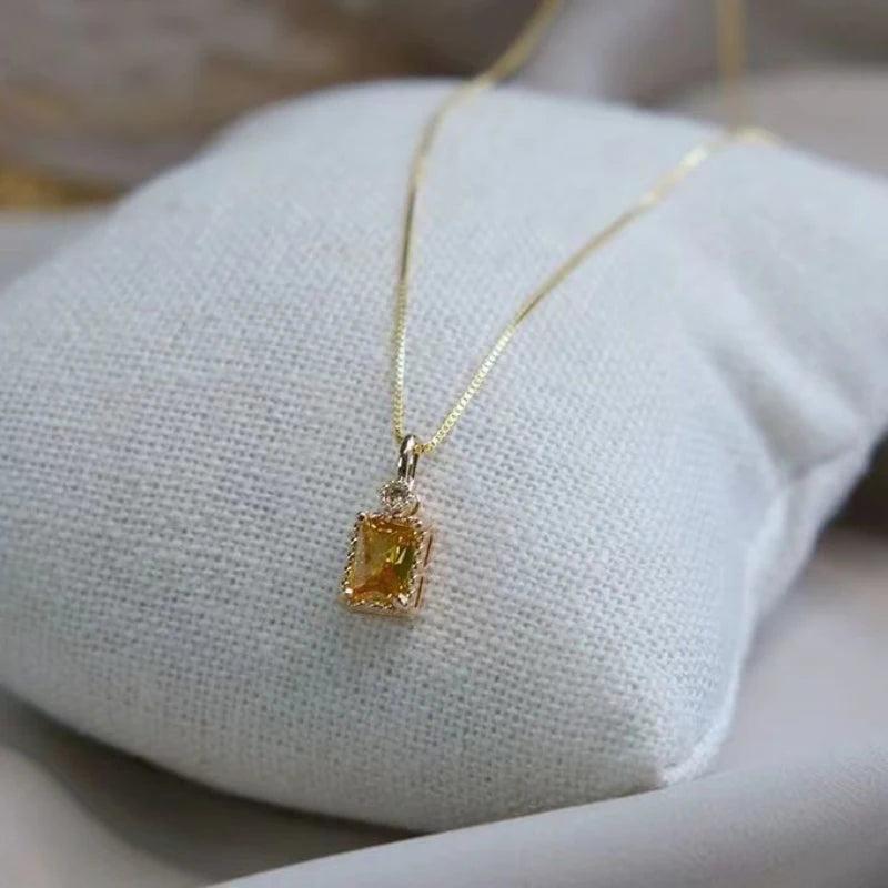 Silver Inlaid Light Square Citrine Pendant Necklace
