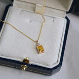 Silver Inlaid Light Square Citrine Pendant Necklace