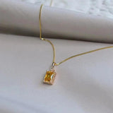 Silver Inlaid Light Square Citrine Pendant Necklace