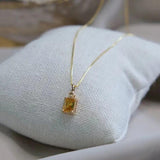 Silver Inlaid Light Square Citrine Pendant Necklace