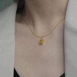 Silver Inlaid Light Square Citrine Pendant Necklace