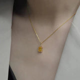 Silver Inlaid Light Square Citrine Pendant Necklace