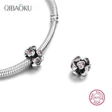 925 Silver Heart Pink Zircon Bead Charm for Jewelry Making