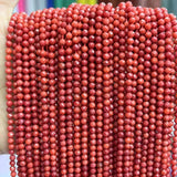 2-4mm Red Coral Faceted Round Beads 15 Inch
