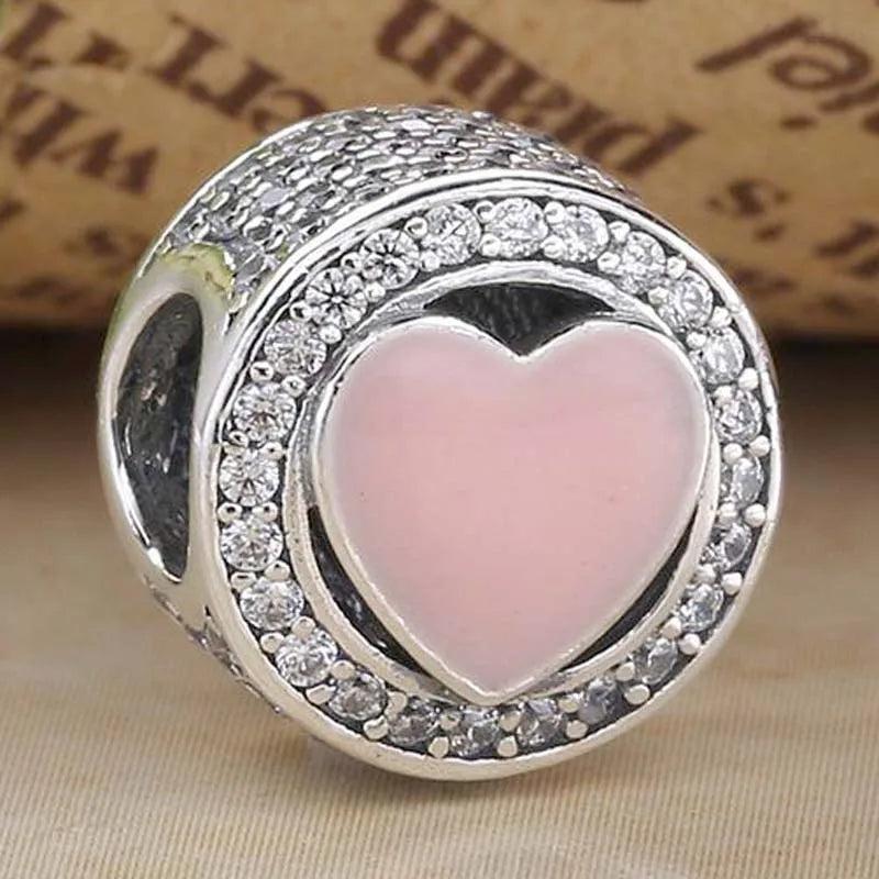 Pink Love Crystal Beads 925 Silver Charm Bracelet DIY Jewelry