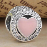 Pink Love Crystal Beads 925 Silver Charm Bracelet DIY Jewelry