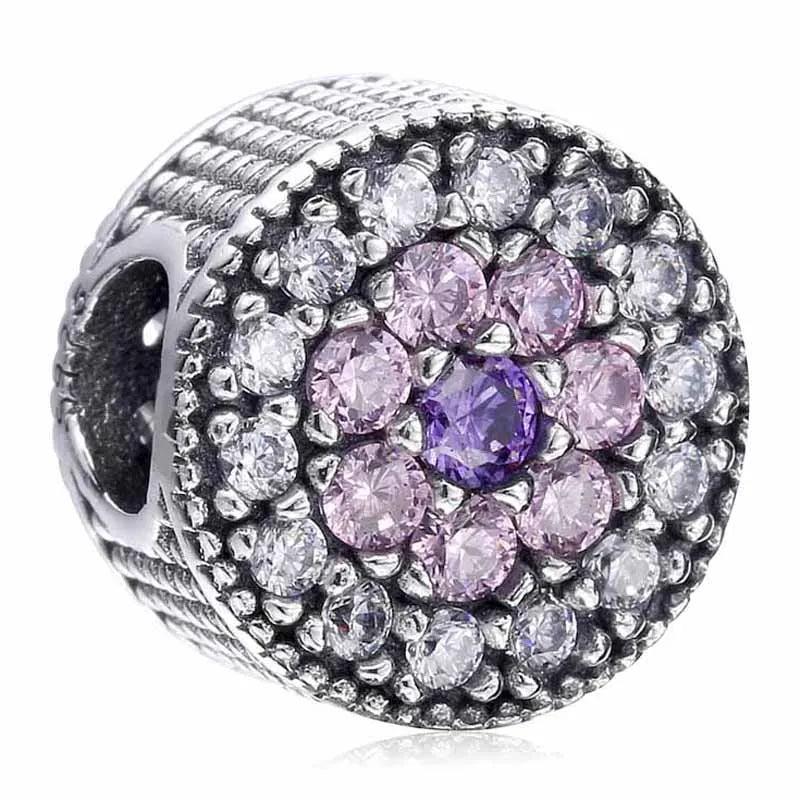 Floral Crystal Beads 925 Sterling Silver Charm Bracelet DIY Jewelry