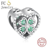 925 Silver Four Leaf Clover Love Heart Bead Bracelet Charm