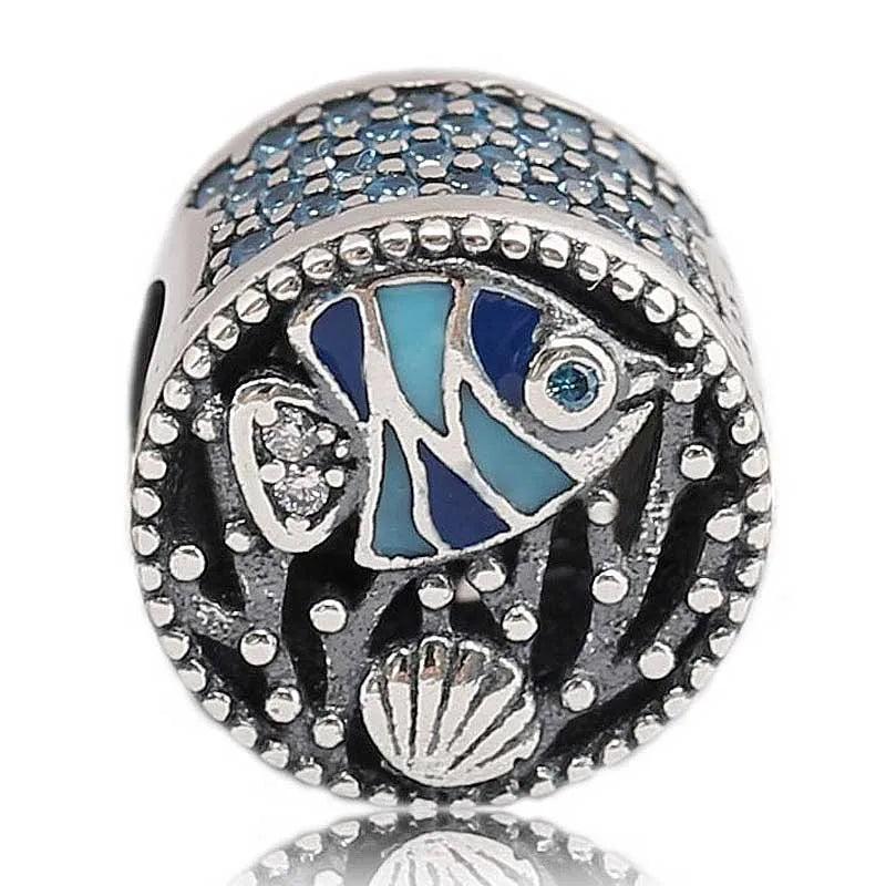Ocean Life Fish Shell Beads Sterling Silver Charm Bracelet DIY Jewelry