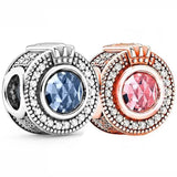 Rose Sparkling & Pink Crystal Beads 925 Sterling Silver Charm Bracelet Bangle