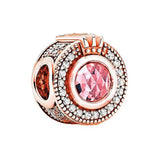 Rose Sparkling & Pink Crystal Beads 925 Sterling Silver Charm Bracelet Bangle