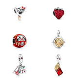 S925 Sterling Silver Rabbit Year Mahjong Fuzi Love Red Bag Beads