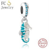 925 Silver Sea Horse Dolphin Pendant for Pan Charms Bracelet