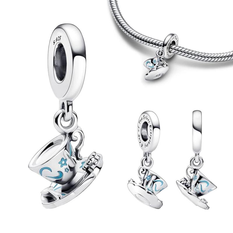 Magical Tea Cup Dangle Charm 925 Silver Beads for Bracelets