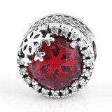 Snowflake Clear & Cerise Crystal Beads 925 Silver Charm Bracelet Bangle